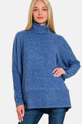 Zenana Full Size Brushed Melange Hacci Turtleneck Sweater - Hovatok