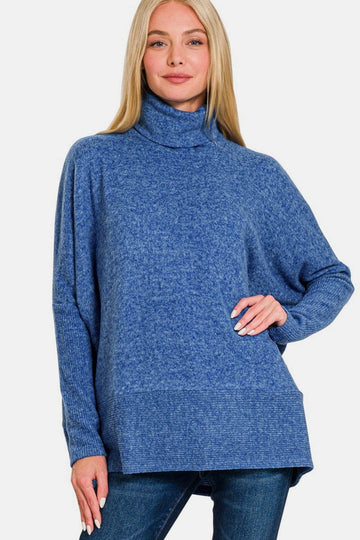Zenana Full Size Brushed Melange Hacci Turtleneck Sweater - Hovatok