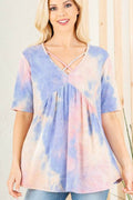Heimish Full Size Crisscross Tie Dye Babydoll Top Plus Size - Hovatok
