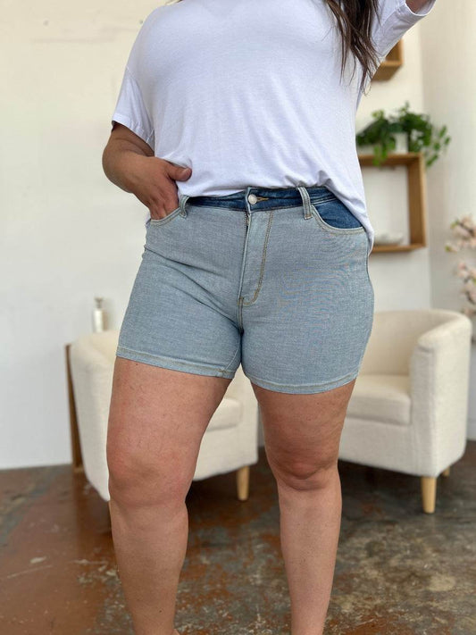 Judy Blue Full Size Color Block Denim Shorts - Hovatok