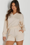 Half Button Sweatshirt and Shorts Active Set - Hovatok
