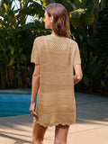 Openwork Round Neck Short Sleeve Cover-UP - Hovatok