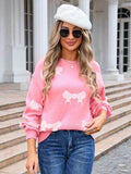 Angel Wings Bow Round Neck Dropped Shoulder Sweater - Hovatok