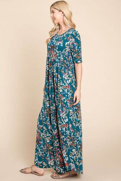 BOMBOM Printed Shirred Maxi Dress - Hovatok