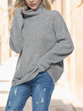 Turtleneck Drop Shoulder Long Sleeve Sweater - Hovatok