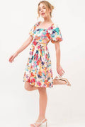 And The Why Square Neck Puff Sleeve Floral Dress - Hovatok