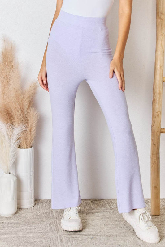 RISEN Full Size High Waist Ultra Soft Knit Flare Pants - Hovatok