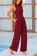 Mock Neck Sleeveless Wide Leg Jumpsuit - Hovatok