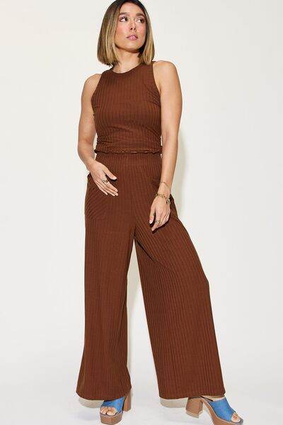 Basic Bae Full Size Ribbed Tank and Wide Leg Pants Set - Hovatok