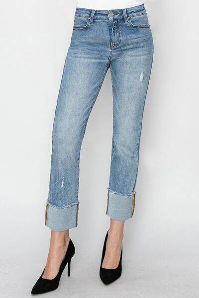 RISEN Full Size High Rise Cuffed Slim Straight Jeans - Hovatok