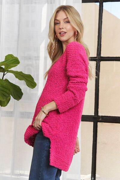 ADORA High-Low Side Slit V-Neck Sweater - Hovatok