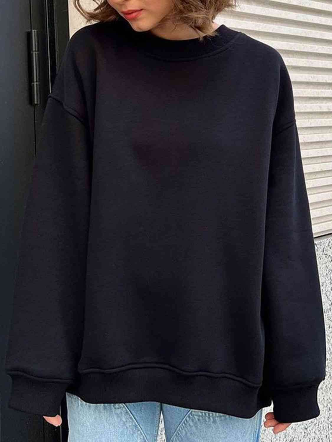 Oversize Round Neck Dropped Shoulder Sweatshirt - Hovatok