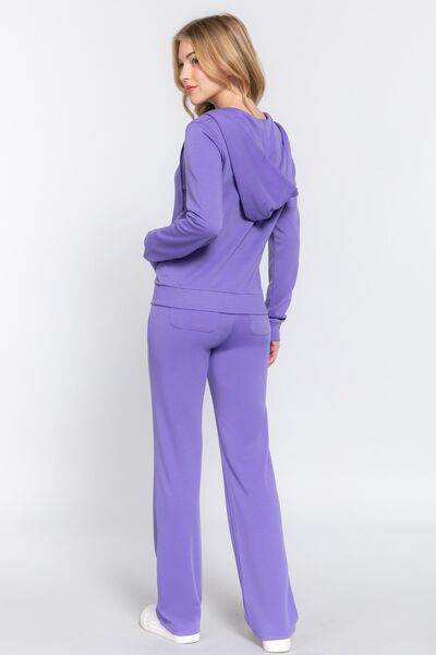ACTIVE BASIC French Terry Zip Up Hoodie and Drawstring Pants Set - Hovatok