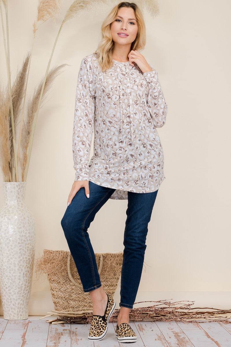 Celeste Full Size Drawstring Leopard Long Sleeve Hooded Blouse - Hovatok