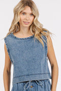 Mittoshop Washed Denim Distressed Detail Crop Tank - Hovatok