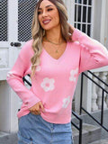 Angel Wings Flower V-Neck Long Sleeve Sweater - Hovatok