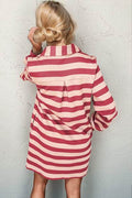Double Take Full Size Striped Contrast Collared Neck Long Sleeve Dress - Hovatok