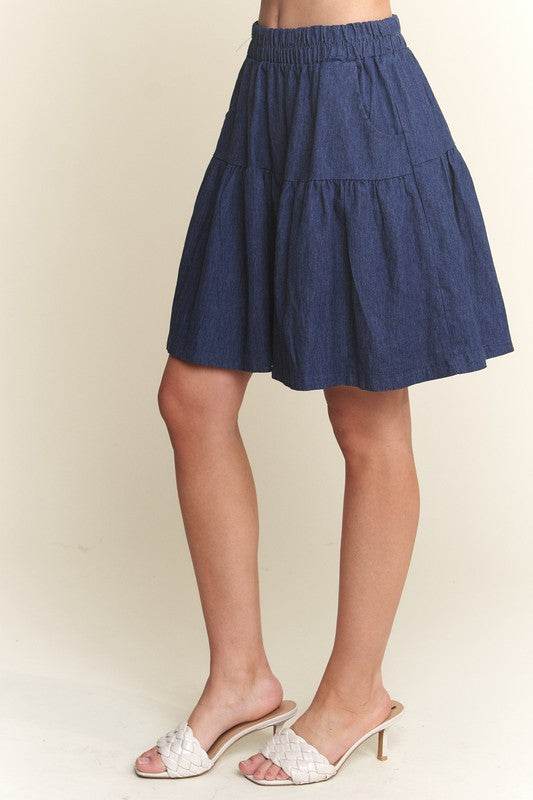 ADORA Elastic Waist Wide Leg Denim Shorts - Hovatok