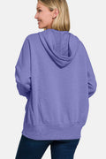 Zenana Half Snap Long Sleeve Hoodie with Kangaroo Pocket - Hovatok