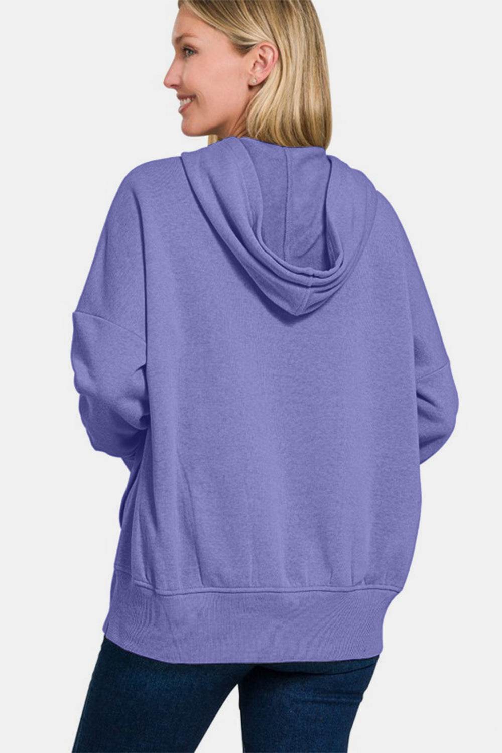 Zenana Half Snap Long Sleeve Hoodie with Kangaroo Pocket - Hovatok