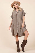 Mittoshop Mineral Wash Cotton Gauze Mini Shirt Dress - Hovatok