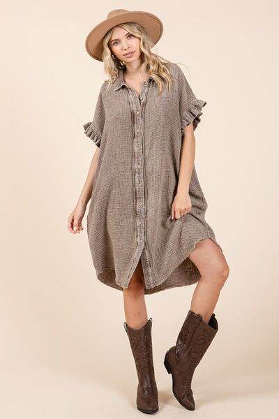 Mittoshop Mineral Wash Cotton Gauze Mini Shirt Dress - Hovatok