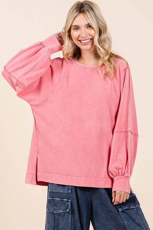 Mittoshop Mineral Wash Raglan Long Sleeve Oversized Top - Hovatok