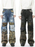 Distressed Camouflage Patchwork Jeans - Hovatok
