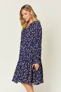 Double Take Full Size Printed Ruffle Hem Long Sleeve Tiered Dress - Hovatok