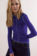 Basic Bae Contrast Trim Mock Neck Long Sleeve T-Shirt - Hovatok