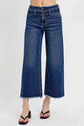 RISEN Raw Hem Wide Leg Attached Buckle Jeans - Hovatok