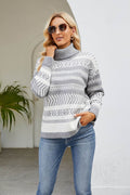 Geometric Turtleneck Long Sleeve Sweater - Hovatok