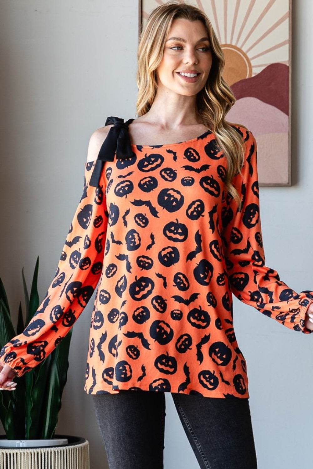 Heimish Pumpkin Print One Shoulder T-Shirt - Hovatok