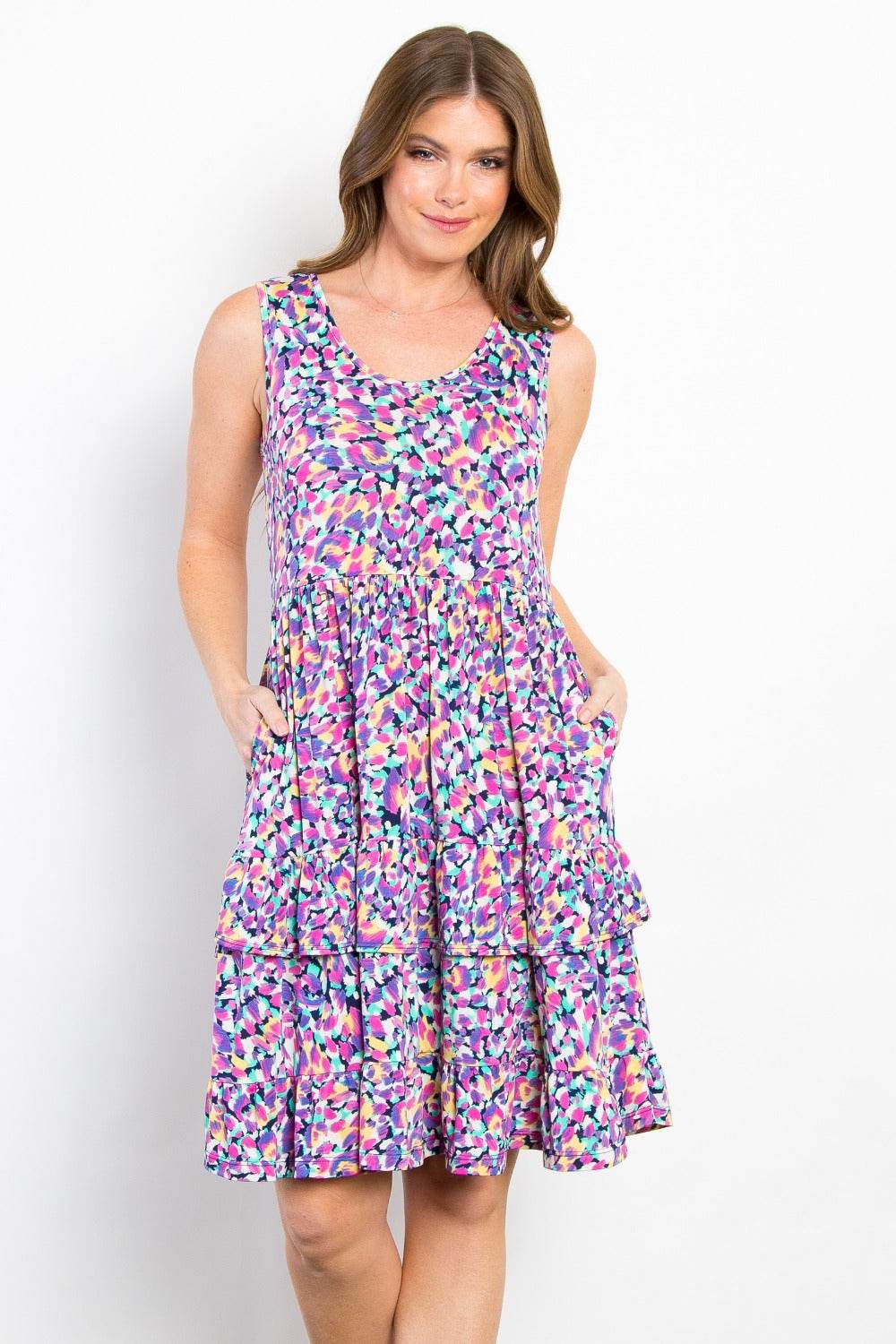 Be Stage Full Size Print Wrinkle Free Ruffled Dress - Hovatok