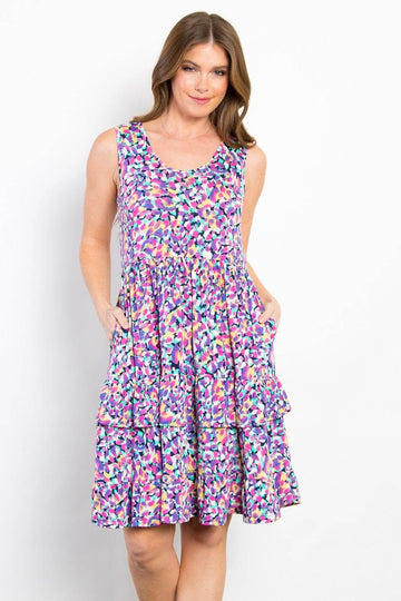 Be Stage Full Size Print Wrinkle Free Ruffled Dress - Hovatok