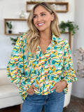 Double Take Full Size Printed Smocked Long Sleeve Blouse - Hovatok