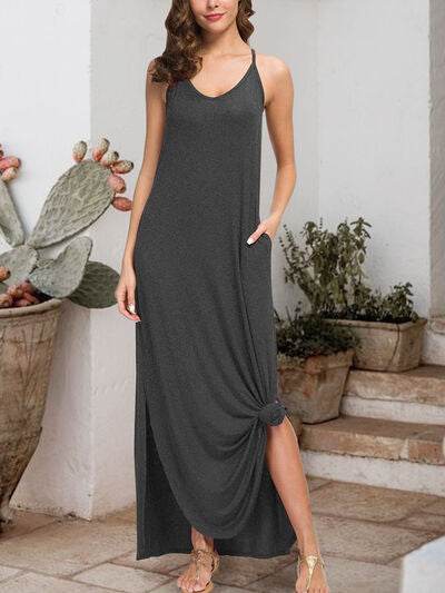 Slit Scoop Neck Sleeveless Dress - Hovatok