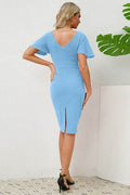 Slit Round Neck Flutter Sleeve Dress - Hovatok