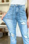 Judy Blue Full Size Distressed Straight Jeans with Patch Pockets - Hovatok