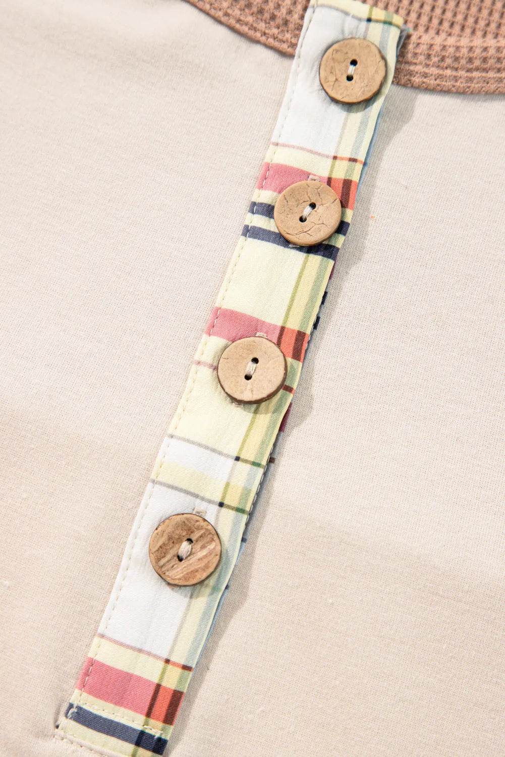 Plus Size Waffle-Knit Detail Plaid Round Neck Top - Hovatok