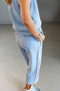 Oh Full Size Texture Contrast Trim Round Neck Top and Pants Set - Hovatok