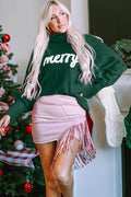 Double Take Full Size Merry Christmas Turtleneck Long Sleeve Sweater - Hovatok