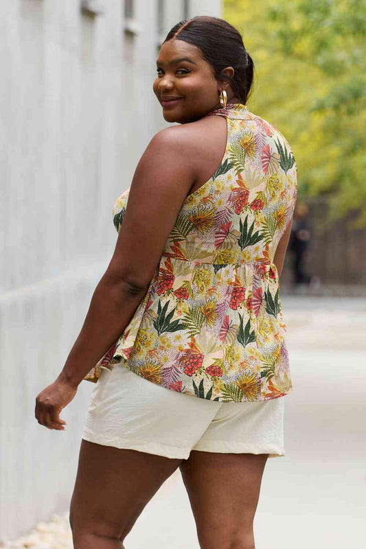Be Stage Full Size Floral Halter Top in Green - Hovatok