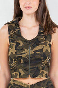 American Bazi Zip Up Camo Crop Denim Vest - Hovatok