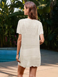 Openwork Round Neck Short Sleeve Cover-UP - Hovatok