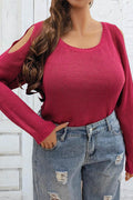 Plus Size Cold Shoulder Round Neck Sweater - Hovatok