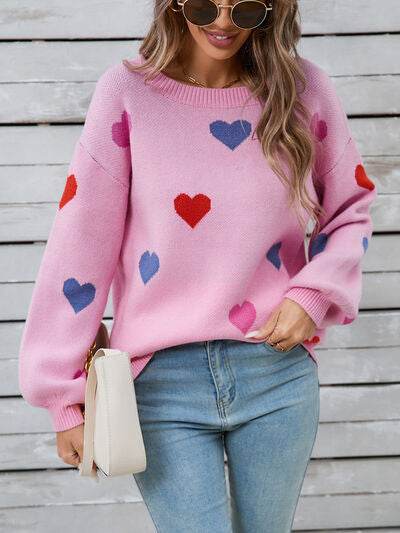 Angel Wings Heart Round Neck Long Sleeve Sweater - Hovatok