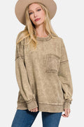 Zenana Exposed Seam Round Neck Dropped Shoulder Sweatshirt - Hovatok