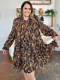 Double Take Full Size Printed Ruffle Hem Long Sleeve Dress - Hovatok
