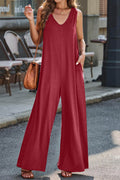 Full Size V-Neck Wide Strap Jumpsuit - Hovatok